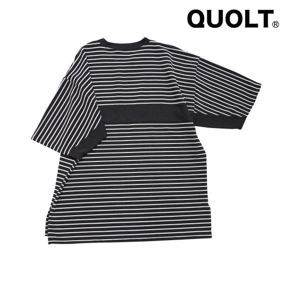 QUOLT 5分袖 ニットソー Tシャツ クオルト クルーネック ボーダー ユニ