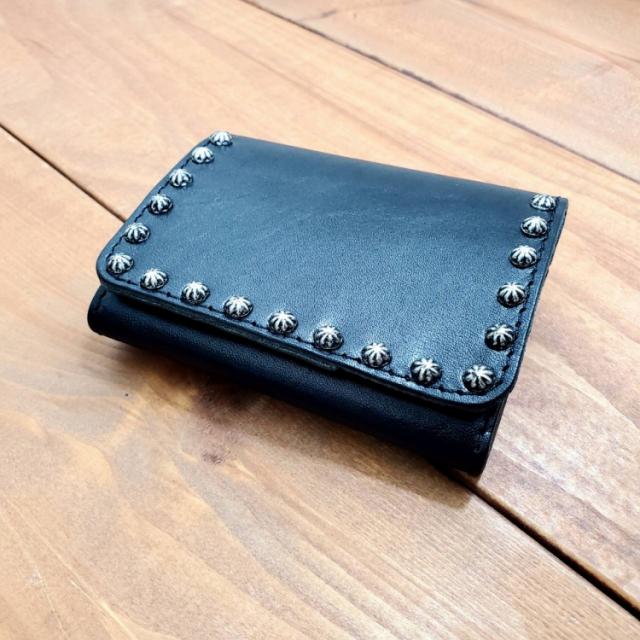 日本製 栃木レザー ウォレット エッジライン USAスタッズ 2つ折り財布