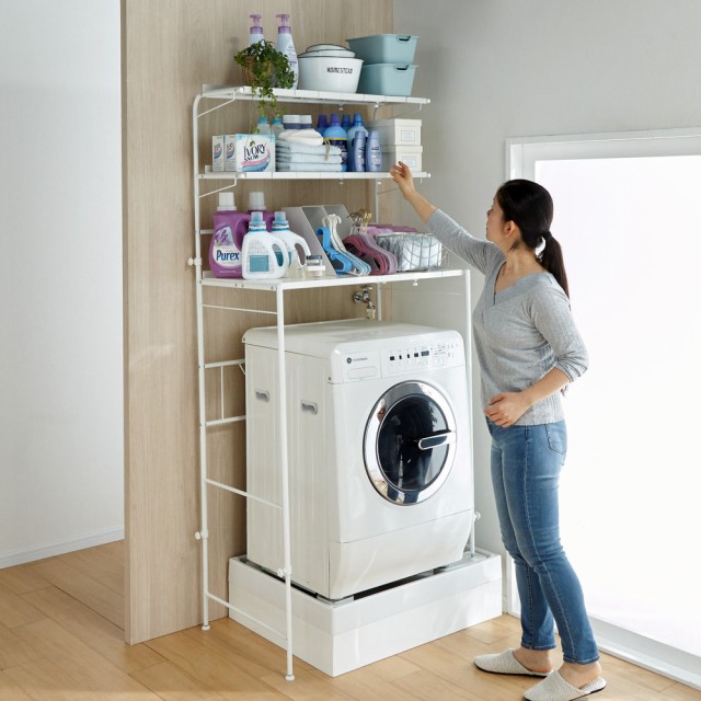 洗濯用品 アイロン 洗濯機ラック ランドリーラック 幅伸縮 段差 32cm