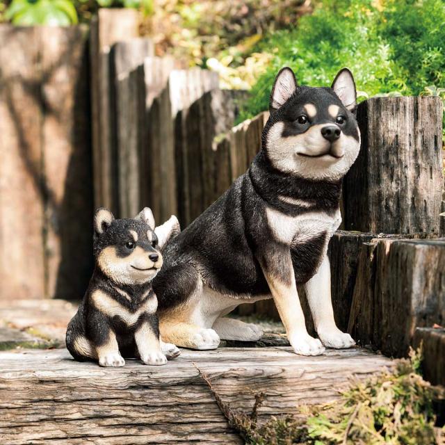 黒柴 ≪親黒柴≫ 黒柴犬親子のオーナメント ガーデン 置物 G87909の