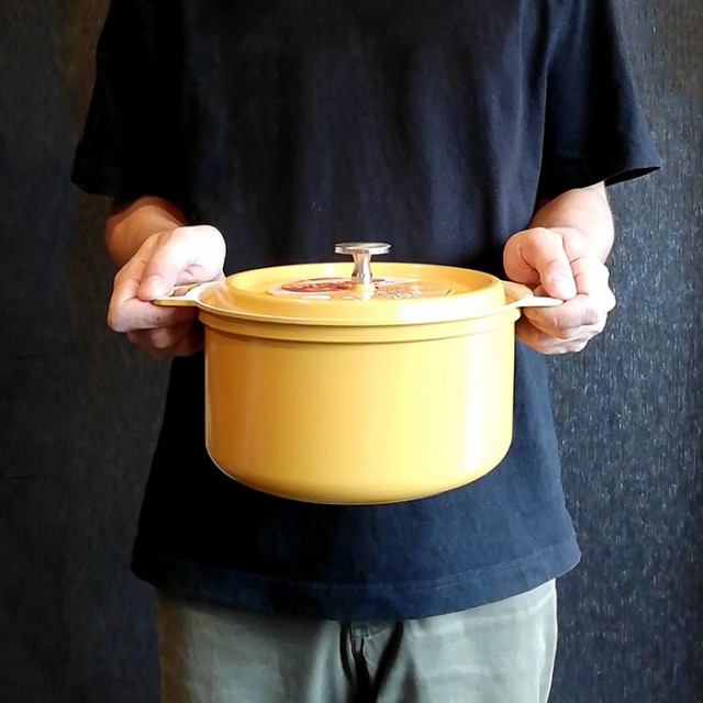 無水調理ができるセラミック加工IH対応 両手鍋 20cm イエロー 【取寄品 