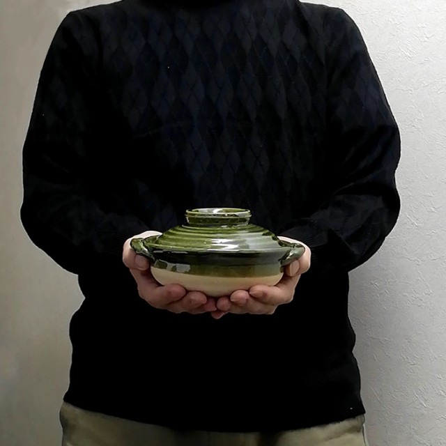 萬古焼 土鍋 織部 小鍋 ＜5号鍋＞ 【取寄品】 5号サイズ 卓上鍋 一人用 