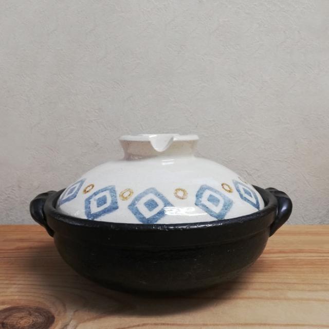 萬古焼 土鍋 藍菱紋 ＜6号鍋＞ 【取寄品】 6号サイズ 卓上鍋 1人