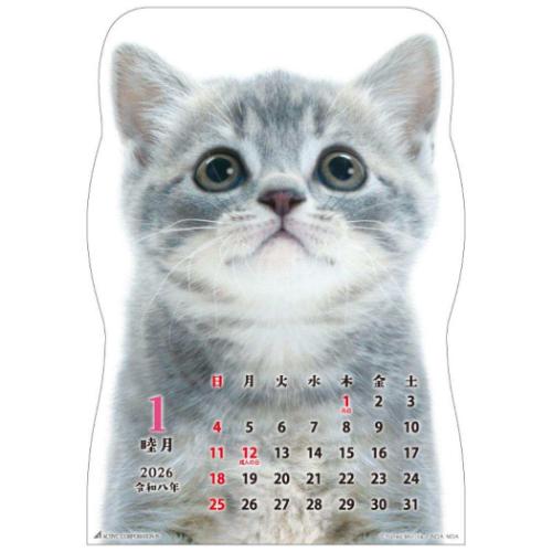 猫です 2026 Calendar 壁掛けカレンダー2026年 ダイカット ねこ インテリア 令和8年暦 メール便可
