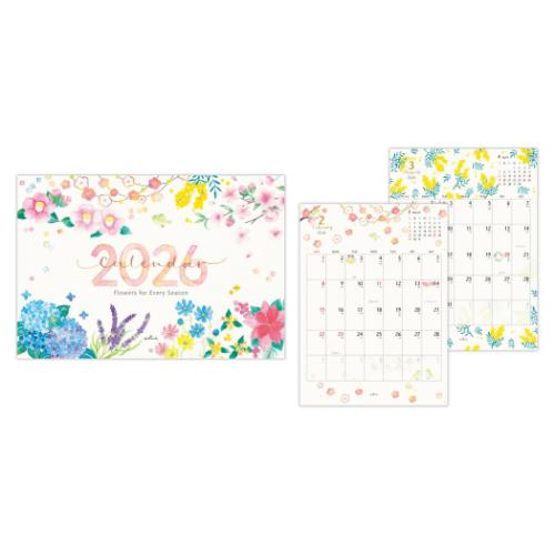 花とすごす季節 2026 Calendar 二つ折りカレンダー大 壁掛けカレンダー2026年 イラスト 令和8年暦