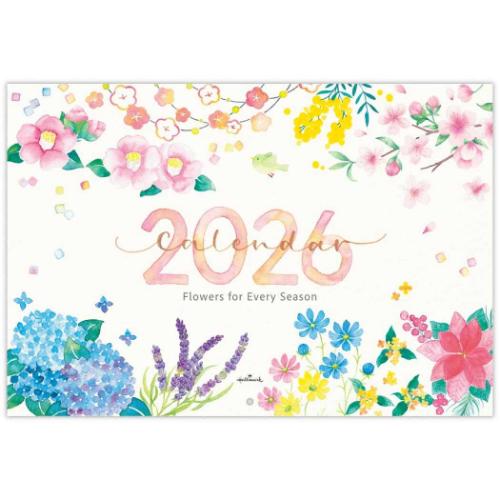 花とすごす季節 2026 Calendar 二つ折りカレンダー大 壁掛けカレンダー2026年 イラスト 令和8年暦