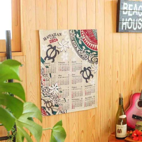 ジュートカレンダー ハワイアンタパ 2026Calendar 壁掛けカレンダー2026年 BLEACH インテリア 令和8年暦 メール便可