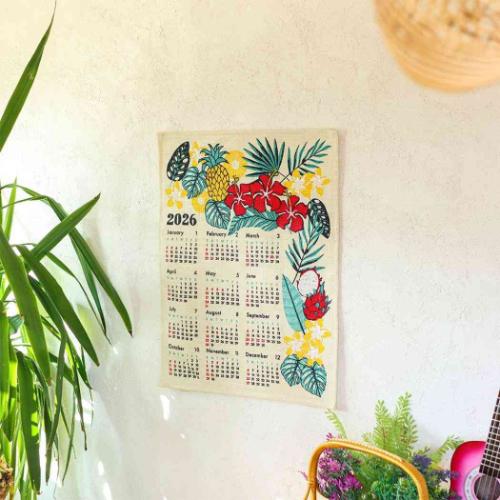 ジュートカレンダー ハワイアンボタニカル 2026Calendar 壁掛けカレンダー2026年 BLEACH インテリア 令和8年暦 メール便可