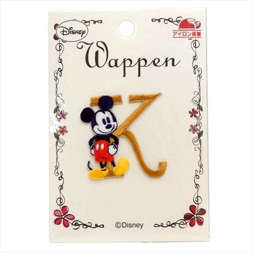 ミッキー＆ミニー ワッペン イニシャルアイロンパッチ アルファベット K ディズニー 手芸用品 キャラクター グッズ メール便可