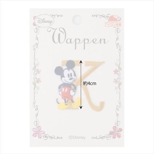 ミッキー＆ミニー ワッペン イニシャルアイロンパッチ アルファベット K ディズニー 手芸用品 キャラクター グッズ メール便可