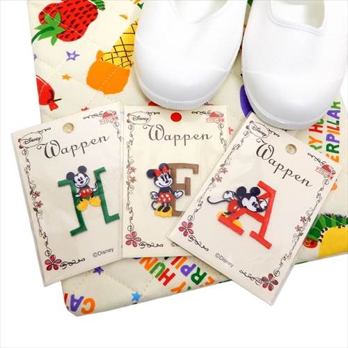 ミッキー＆ミニー ワッペン イニシャルアイロンパッチ アルファベット R ディズニー 手芸用品 キャラクター グッズ メール便可