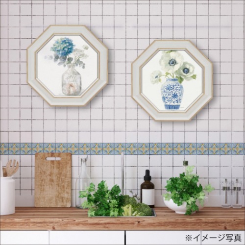 ダンフイ・ナイ 静物画 八角 ミニゲル アートフレーム ビーチ フラワーズ5 DN-02553 花 ギフト 額付きポスター インテリア 取寄品