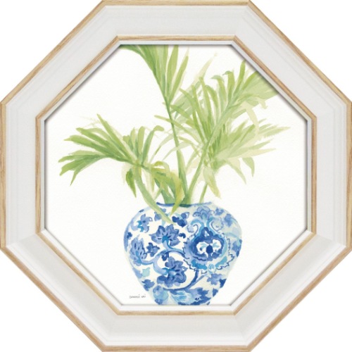 ダンフイ・ナイ 静物画 八角 ミニゲル アートフレーム パーム シノワズリ ホワイト2 DN-02556 取寄品