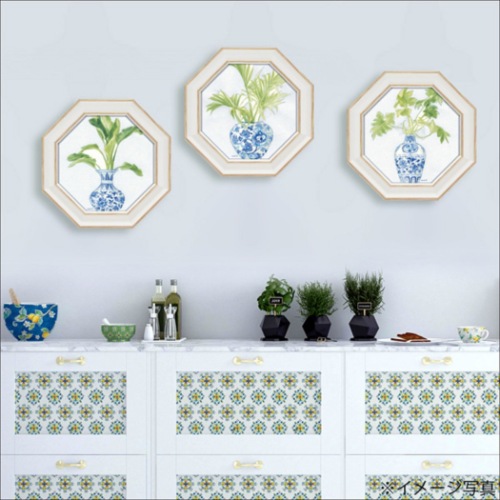 ダンフイ・ナイ 静物画 八角 ミニゲル アートフレーム パーム シノワズリ ホワイト2 DN-02556 取寄品