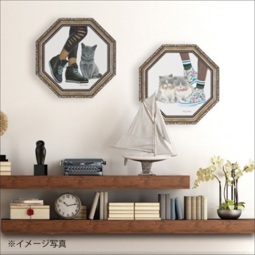 エミリー・アダムス 動物画 八角 ミニゲル アートフレーム キューティー キティ5 EA-02553 猫 ギフト 額付きポスター インテリア 取寄品