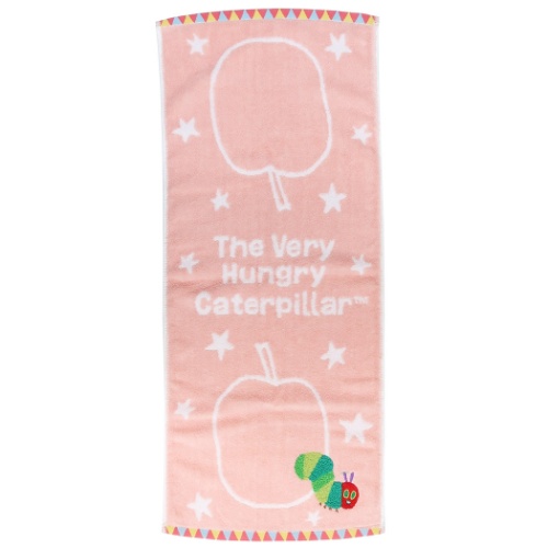 はらぺこあおむし フェイスタオル ジャガード ロングタオル ハロー ピンク エリックカール 絵本キャラクター グッズ メール便可