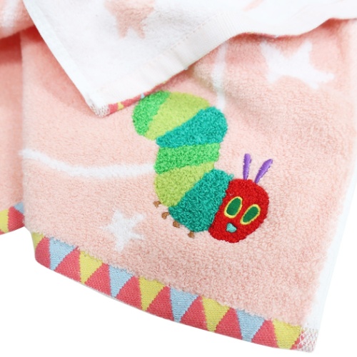 はらぺこあおむし フェイスタオル ジャガード ロングタオル ハロー ピンク エリックカール 絵本キャラクター グッズ メール便可