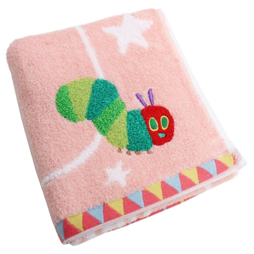 はらぺこあおむし フェイスタオル ジャガード ロングタオル ハロー ピンク エリックカール 絵本キャラクター グッズ メール便可