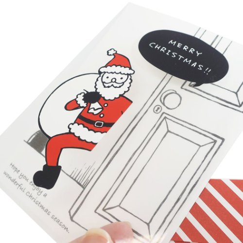 クリスマスカード ウォール ステッカーカード ひょっこりサンタ Xmas グッズ メール便可