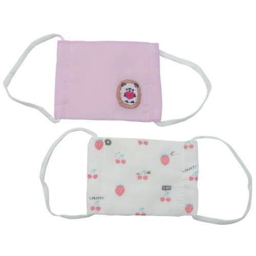ガーゼ マスク 耳が痛くなりにくい小さめツインマスク 2枚組 ハリネズミxチェリー 新学期準備雑貨 グッズ メール便可
