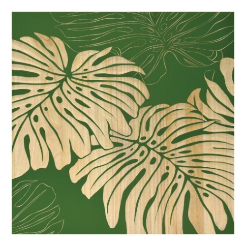 インテリアパネル ウッドスカルプチャーアート ワイルド モンステラ ロハスグリーン 木製 インテリア 取寄品