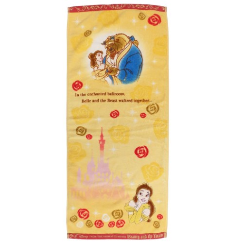 美女と野獣 フェイスタオル 抗菌防臭 シャーリング ロングタオル ウォーター ベル ディズニープリンセス メール便可