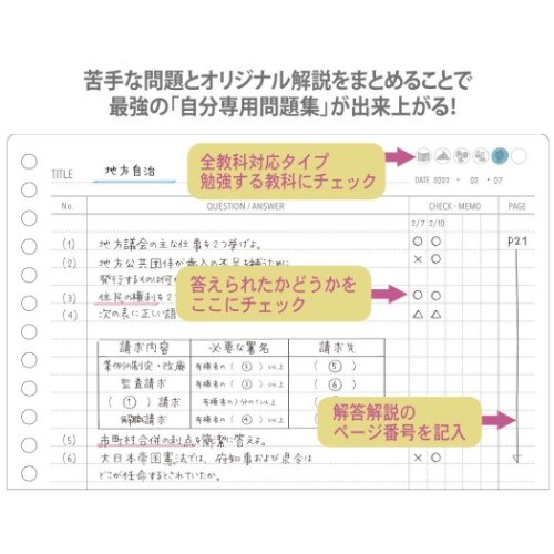 ルーズリーフ 26穴 みおりん Study Time B5 学習ノート 苦手問題用 中学生 高校生 グッズ メール便可