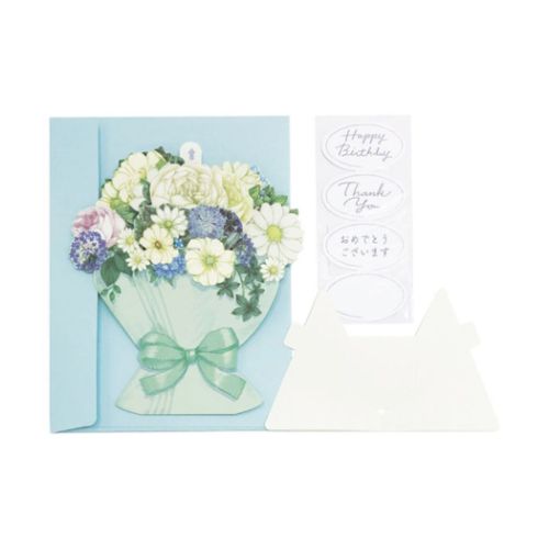 グリーティングカード フローラル FA18-1 ポップアップカード 多目的 グリーン系ブーケ 花束 お誕生日 お祝い お礼 グッズ メール便可