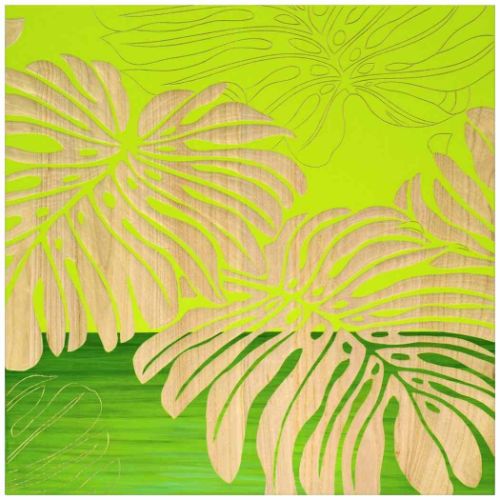 インテリアパネル ウッドスカルプチャーアート ワイルド モンステラGR＋NP 木製 インテリア 取寄品