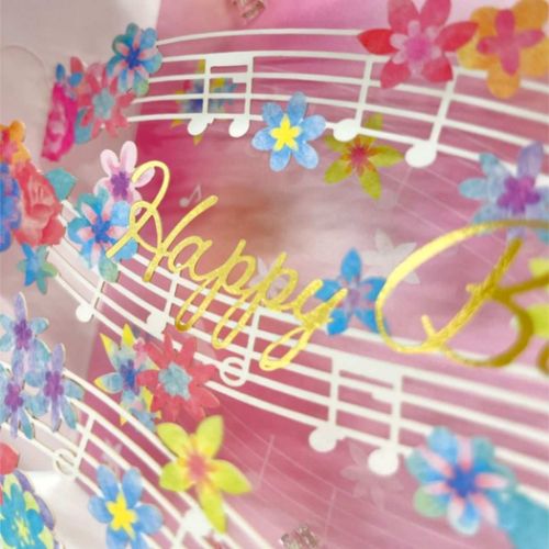 グリーティングカード バースデーカード 立体ライト＆メロディーカード 音符と花 メッセージカード グッズ メール便可
