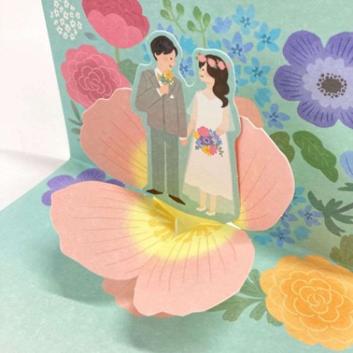 グリーティングカード ウェディングカード 二つ折りポップアップ 立体 花と新郎新婦 メッセージカード グッズ メール便可