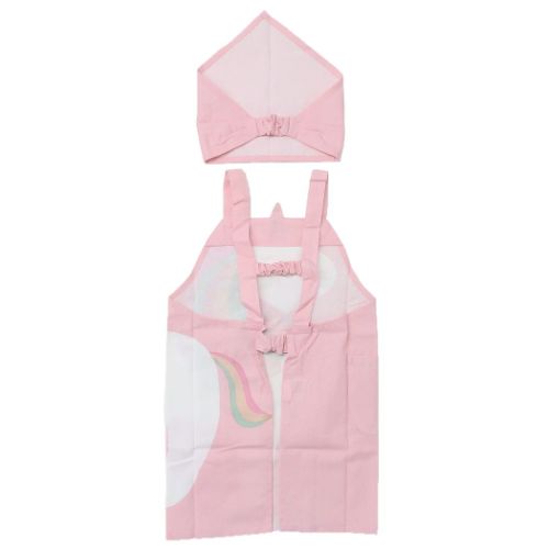エプロンセット キッズエプロン&三角巾 M ハローユニコーン ピンク 子供 子ども 女の子 親子お料理 キッチン用品 グッズ