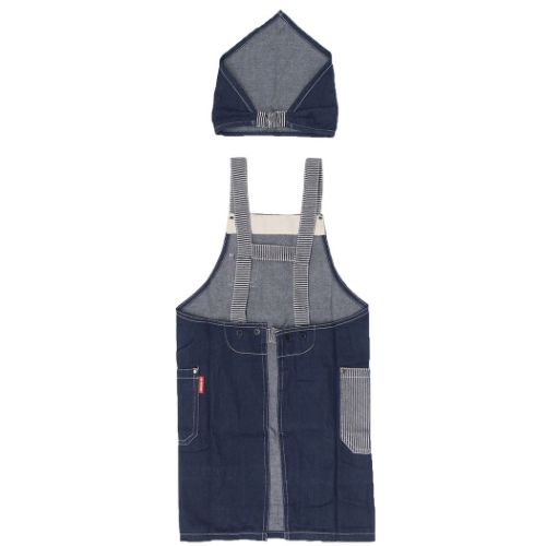 エプロンセット キッズエプロン＆三角巾 L デニムスタイル ネイビー 子供 子ども 男の子 女の子 親子お料理 キッチン用品 グッズ