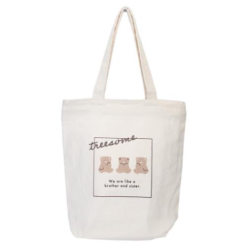 トートバッグ ファスナー付きキャンバストート 仲良しくま かわいい グッズ メール便可