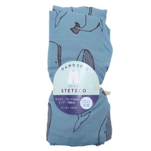 ルームウェア 夏用ひんやりクールステテコ ラインホエール ブルー レディース メンズ くじら クジラ グッズ