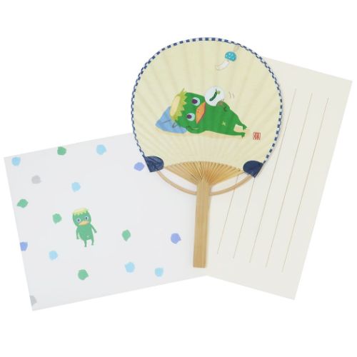 グリーティングカード 竹うちわグリーティングカード 一筆箋付きサマーカード 河童 グッズ メール便可