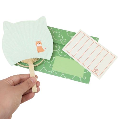 グリーティングカード あにまる竹うちわカード 一筆箋付きサマーカード 柴犬 いぬ グッズ メール便可