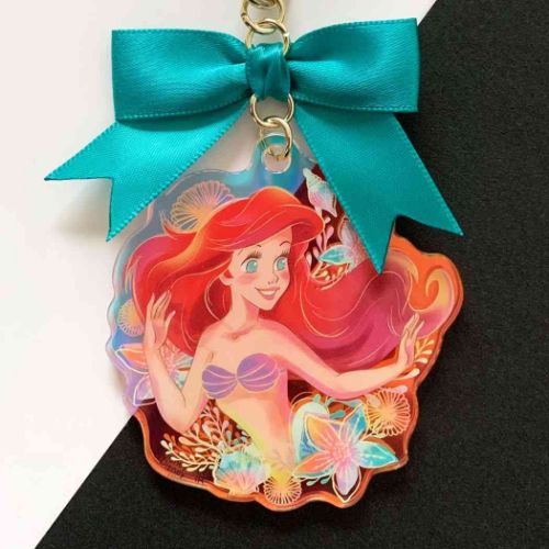 リトルマーメイド キーリング リボン付きアクリルキーホルダー ディズニープリンセス キャラクター グッズ メール便可