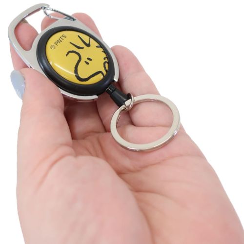 スヌーピー リール付きキーホルダー メタリール フェイスのぞき ピーナッツ キャラクター グッズ メール便可