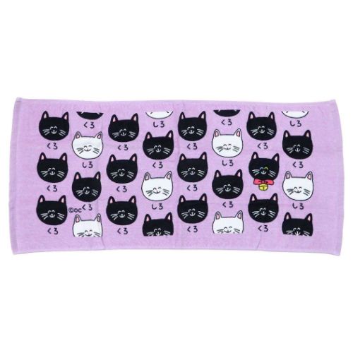 おえかきさん フェイスタオル プリントロングタオル くろねこさんとしろねこさん 面白雑貨 グッズ