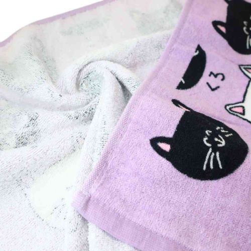 おえかきさん フェイスタオル プリントロングタオル くろねこさんとしろねこさん 面白雑貨 グッズ