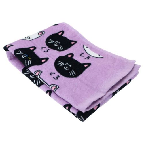 おえかきさん フェイスタオル プリントロングタオル くろねこさんとしろねこさん 面白雑貨 グッズ