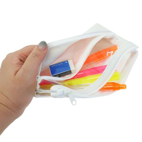 ペンケース 2ポケットクリアペンポーチ シンプル グッズ