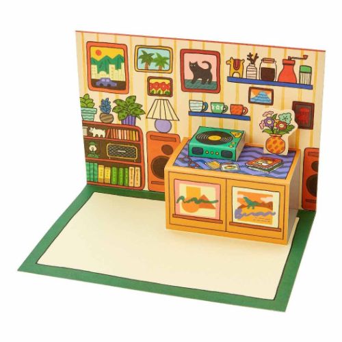 グリーティングカード バースデーBD163-3 二つ折りポップアップカード レコード部屋 誕生日祝い グッズ メール便可