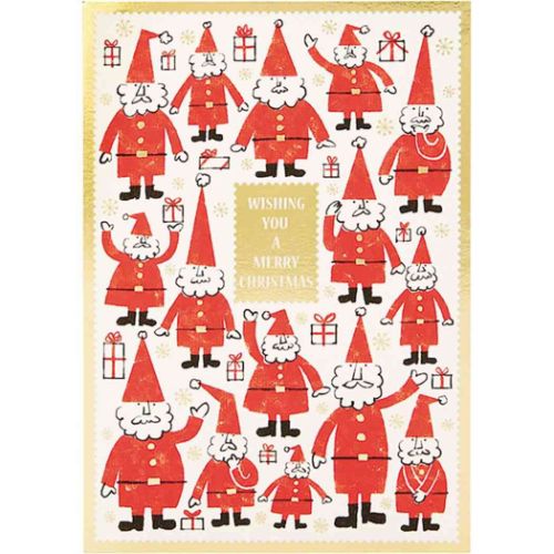 CHRISTMAS グリーティングカード クリスマスカード jx4-3 版画風サンタいっぱい Xmasカード グッズ メール便可