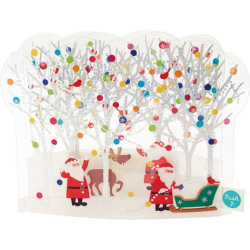 CHRISTMAS グリーティングカード メロディ JXPM11-3 クリスマスカード 立体 林を飾り付けるサンタ ポップアップ グッズ メール便可
