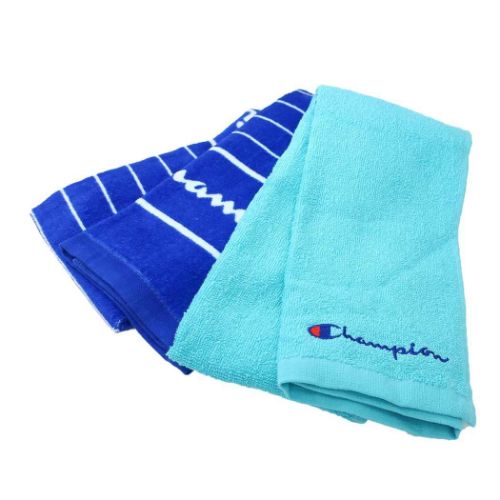 チャンピオン フェイスタオル ロングタオル 2枚セット シャーリング ジャガード フリーターコイズ スポーツブランド グッズ