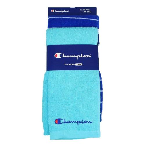 チャンピオン フェイスタオル ロングタオル 2枚セット シャーリング ジャガード フリーターコイズ スポーツブランド グッズ