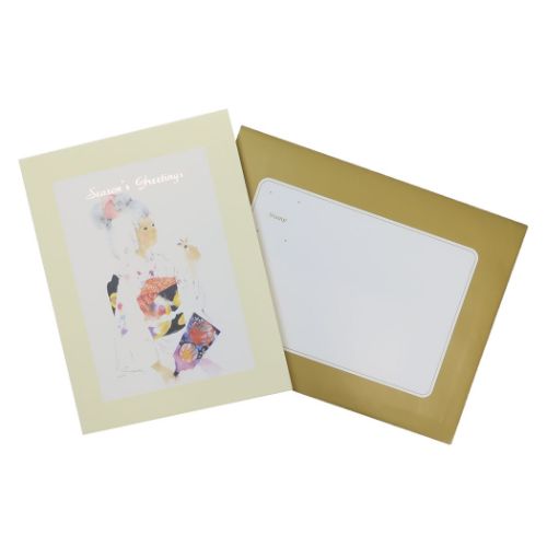 いわさきちひろ クリスマスカード グリーティングカード 羽子板を持つ和服の少女 Xmas グッズ メール便可