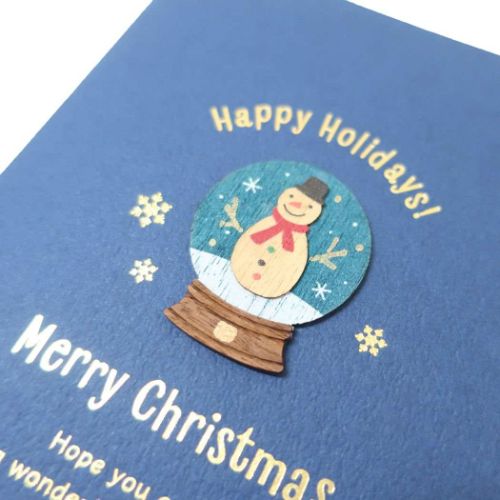 Handmade card クリスマスカード ウッドパーツカード スノードーム Xmas グッズ メール便可